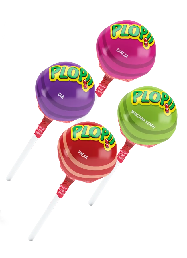 Assorted Plop Lollipops - Strawberry, Grape, Green Apple, Cherry